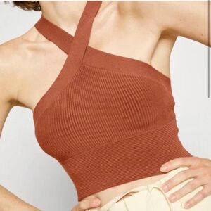 Rust Cross-Cross Halter Knit Cropped Tank